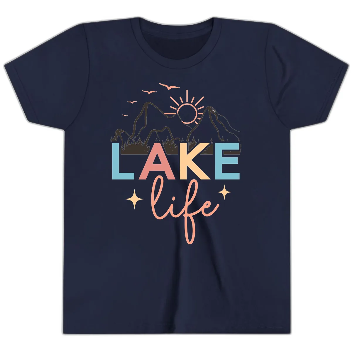 Mountain Lake Life Typography Youth T-Shirt in Navy